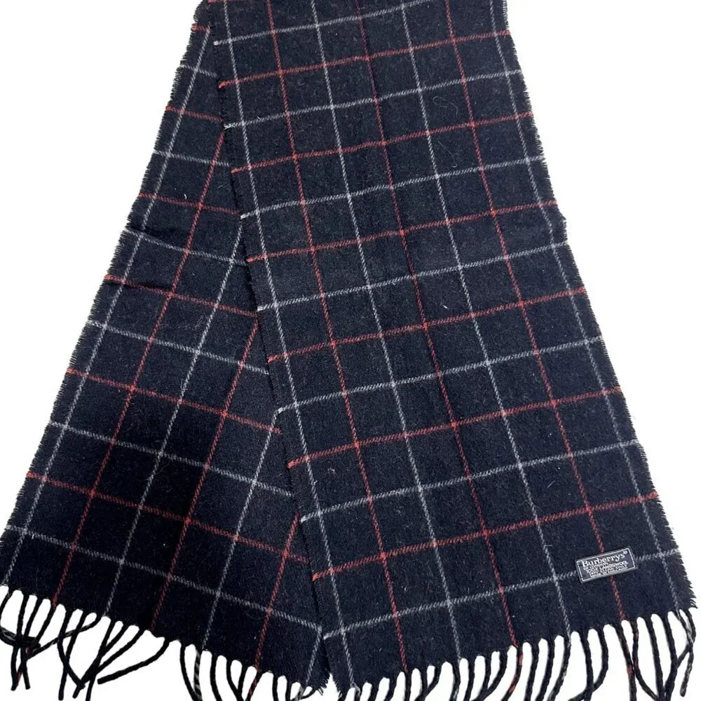 Burberrys Classic Check Scarf Black 100% Lambswool Unisex Scarf Made In England - Picture 1 of 7